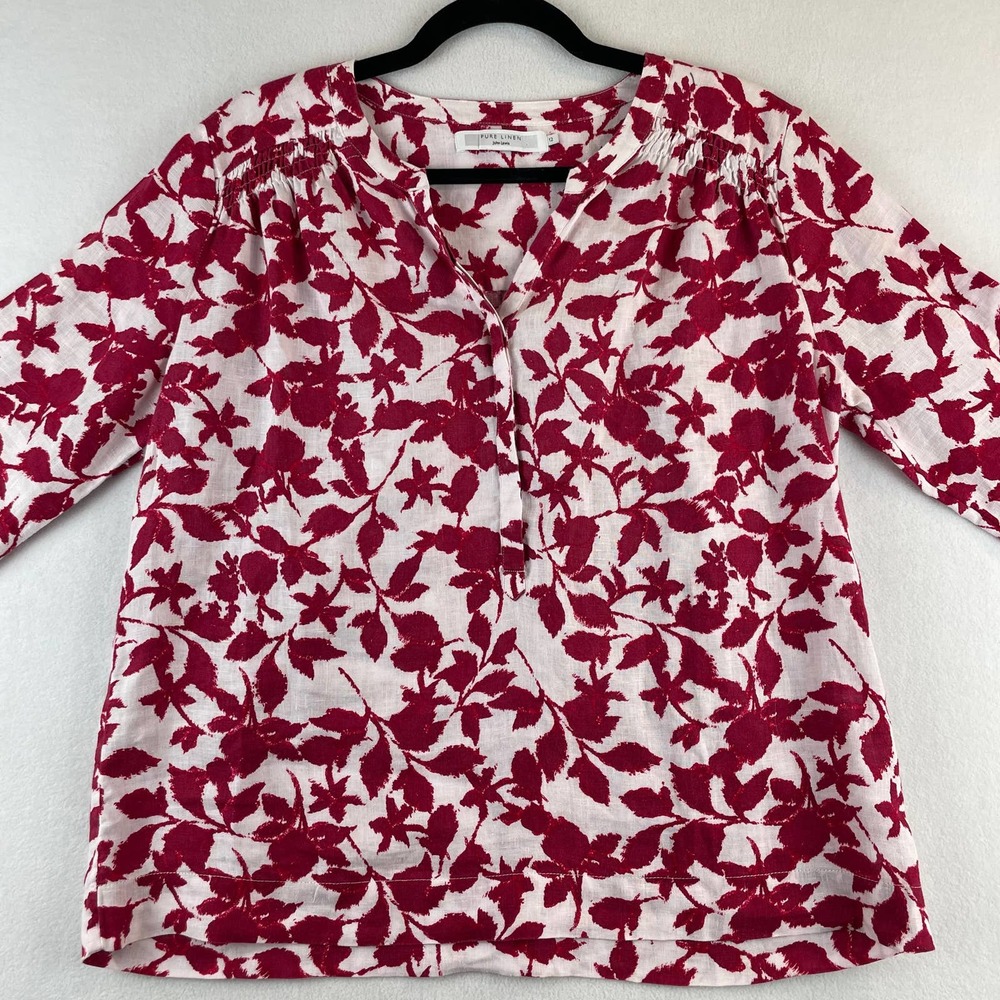 Pure Linen John Lewis Floral Long Sleeve Linen Blouse SZ 12